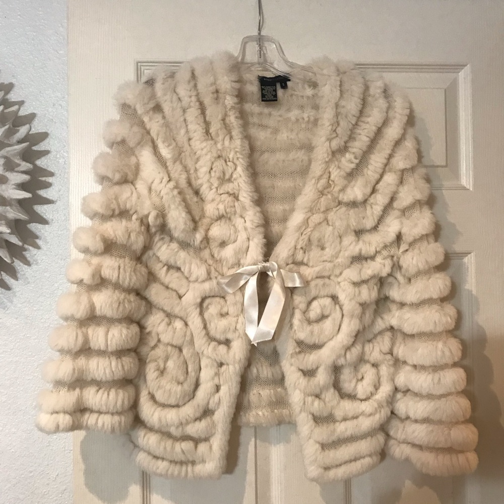 BCBGMAXAZRIA Rabbit Fur Cardigan